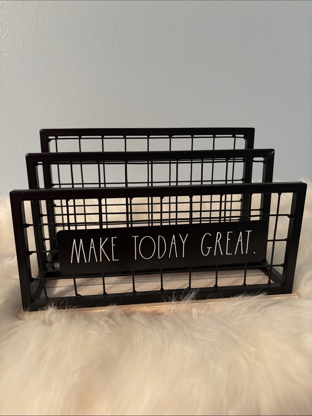 Rae Dunn Black Wire Desk Organizer with "Make Today Great." Plaque